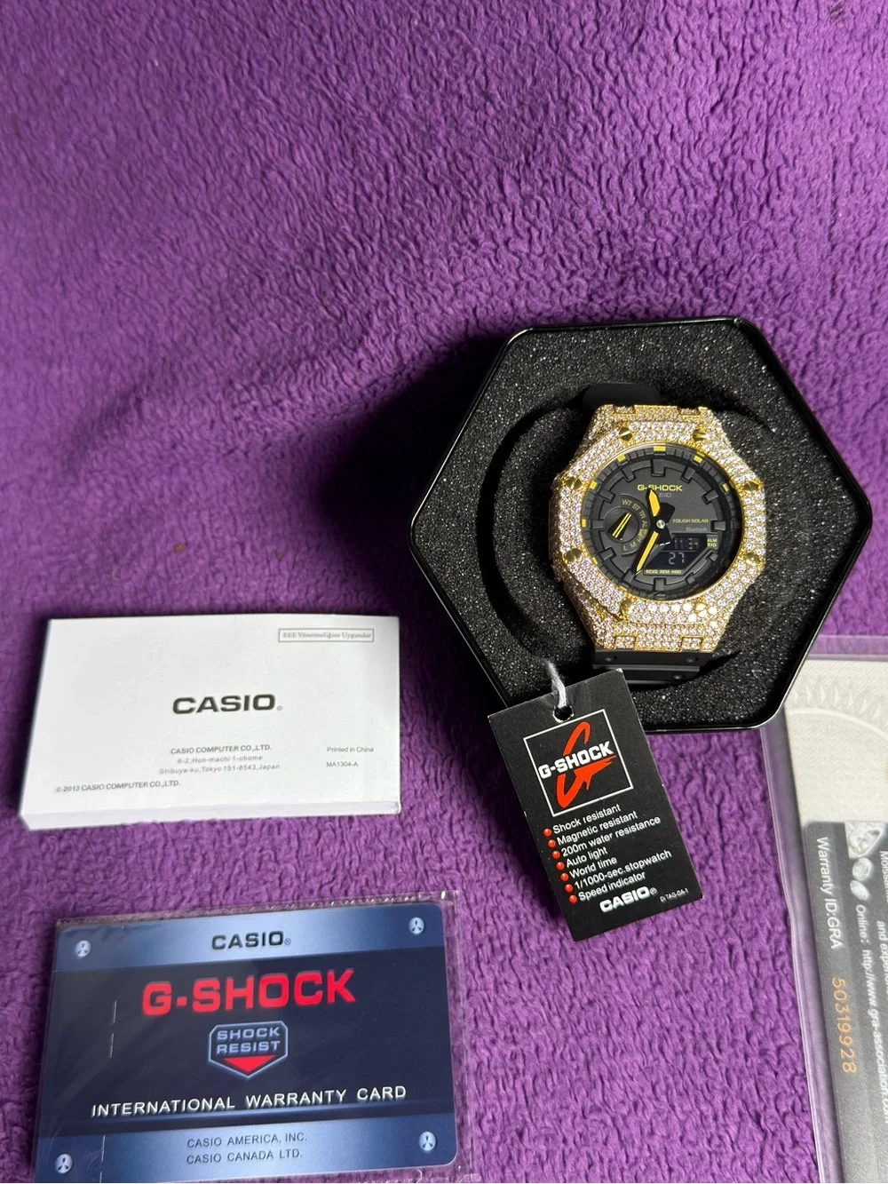 Casio G-Shock Black Dial Gold Crystal Bezel Men's Watch